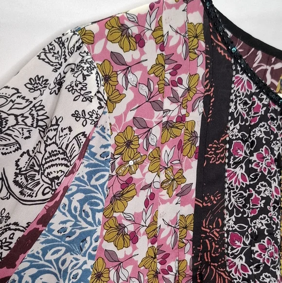 Anthropologie Daniel Rainn Corinne Beaded Sequin Mixed Blouse Peasant Top Large - Picture 5 of 9